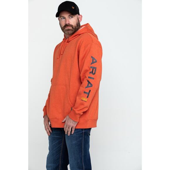 Ariat Mens L Volcanic Heather Rebar Graphic Hooded Work Sweatshirt Hoodie Orange - Picture 1 of 16